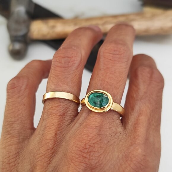 Emerald ring. 14K yellow gold ring with Green Emerald. unique handmade ring - Picture 12 of 14